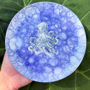 Octopus Mug and Plate Set, Bubble Finish, Nautical Coffee Cup, Coastal Kitchen Decor