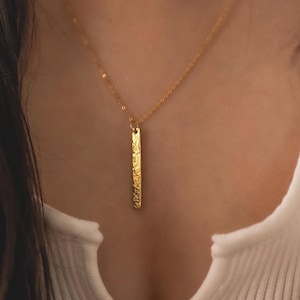 Personalized Hammered Sterling Silver Bar Necklace: Custom Name Gift-BL32-3.5/HT