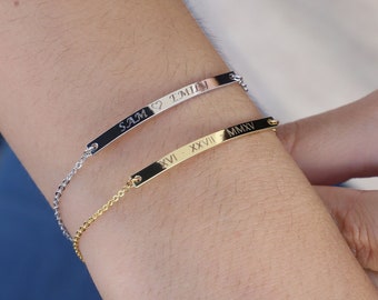 Personalized Sterling Silver Bar Bracelet for Women Engraved Bracelet Initial Nameplate Bracelet Gold Silver Rose Gold Bar Bracelet