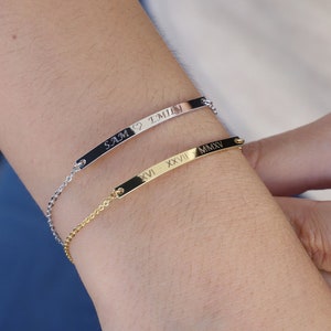 Personalized Sterling Silver Bar Bracelet for Women Engraved Bracelet Initial Nameplate Bracelet Gold Silver Rose Gold Bar Bracelet