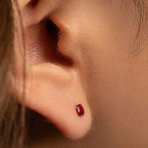 Tiny Ruby Stud Earrings Minimalist Earrings Perfect gift for her Dainty Earrings Cartilage Piercing Valentine Gifts - ER/40-1-18/S091