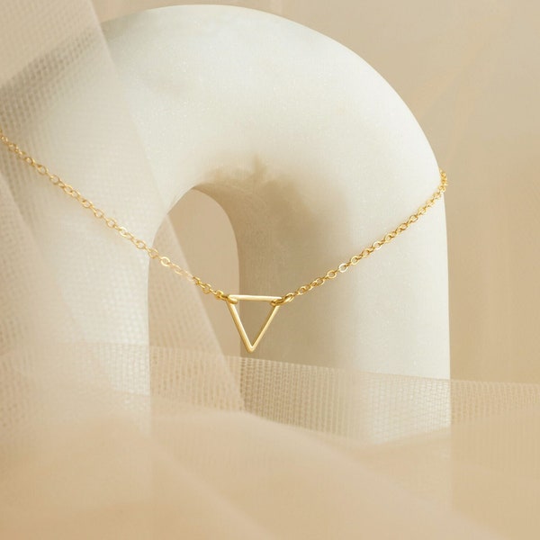 Tiny Gold Triangle Necklace, Floating Triangle Necklace, Delicate Necklace, Little Gold Triangle, Rose Gold Triangle Necklace-TRI 10