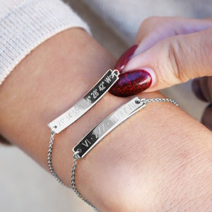 Sterling Silver Bar Bracelet Personalized Gift for Women Silver Bracelet Silver Jewelry Custom Name Bracelet GPS Bracelet