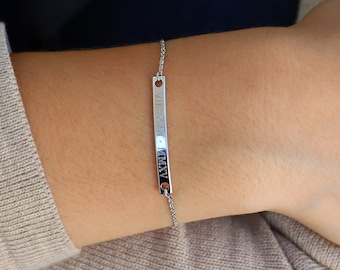 Sterling Silver Personalized Name Bracelet: Custom Bar Bracelet