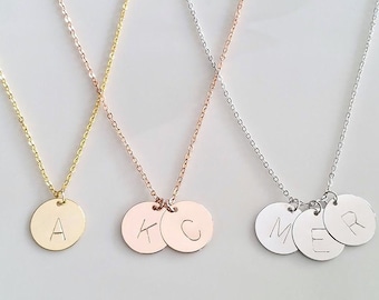 Sterling Silver Disc Necklace Silver Initial Necklace Personalized Gift Simple Silver Gold Rose Gold Coin Necklace Circle Charm