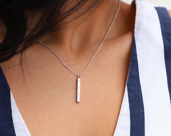 Sterling Silver 3D Bar Necklace Vertical Bar Necklace Engraved Necklace Name Necklace Christmas Gift Birthday Gift for Her