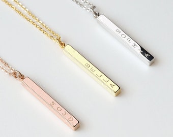 4 Sided Vertical Bar Necklace, Name Necklace Date Necklace Engraved Necklace, Gift Best Friend Necklace, Name Bar Necklace