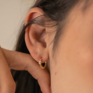 Minimalist CZ Diamond Huggie Hoop Earrings – Dainty Everyday Stackable Hoops, Birthday Gift for Her ER/40-1-12/S093