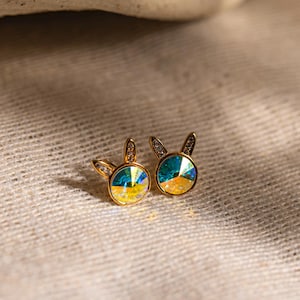 Sterling Silver Bunny Stud Earrings - Cute Opal Everyday Jewelry Gift for Her, Perfect Christmas Present - BUNNY/60-1-4