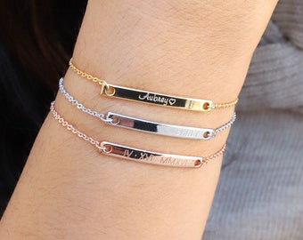 Bracelet personnalisé en or délicat pour femme gravé, bracelet de nom, bracelet initial de monogramme cadeaux personnalisés meilleurs amis