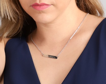 Sterling Silver Personalized Bar Necklace, Coordinates Name Necklace