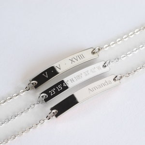 Sterling Silver Bracelet Personalized Bar Bracelet Silver Bracelet Silver Jewelry Custom Name Bracelet GPS Bracelet