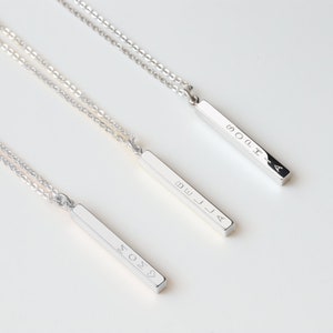 Sterling Silver Vertical Bar Necklace Personalized Engraved 4 Sided Necklace Custom Name Necklace Christmas Gift Birthday Gift for Her