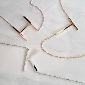 Sterling Silver Sideway Initial Necklace Gold Vermeil Sideways Initial Necklace Oversized Initial Initial Christmas Gift Monogram Necklace