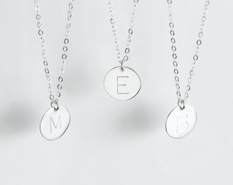 Sterling Silver Initial Disc Necklace: Personalized Engraved Jewelry