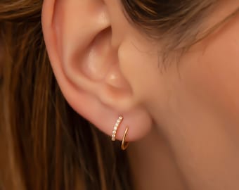 Dainty CZ Sterling Silver Threader Earrings: Minimalist Huggie Hoops-ER/38-1-6/S128