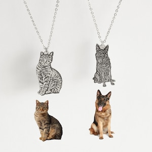 Custom Pet Photo Necklace: Sterling Silver Dog Cat Memorial Gift-PET3D-CUT
