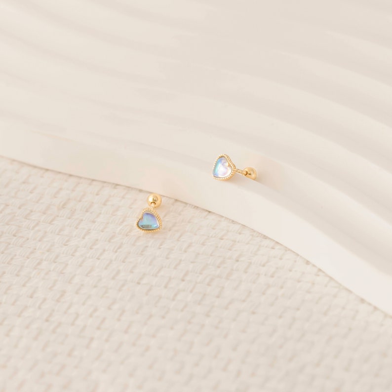 925 Sterling Silver Heart Shaped Moonstone Stud Earrings Beautiful Gift for Girls Minimalist Earrings Opal Earrings ER/36-1-24/S077 14K GOLD VERMEIL