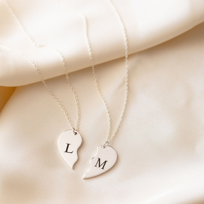 Sterling Silver Personalized Heart Necklace Custom Engraved Best Friends Necklace Gift for her Wedding Gift Couples Necklaces image 4