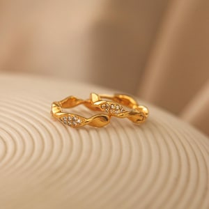 Huggie hoop earrings with CZ Minimalist Jewelry for your Everyday Stack Gift for her Perfect Anniversary Gift for Wife ER/37-1-21/S108