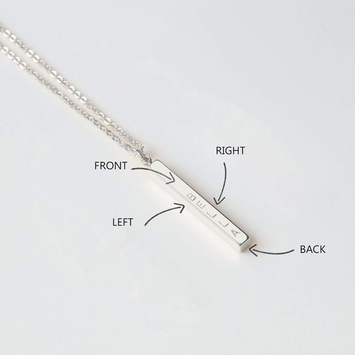 Sterling Silver Vertical Bar Necklace Personalized Engraved 4 Etsy