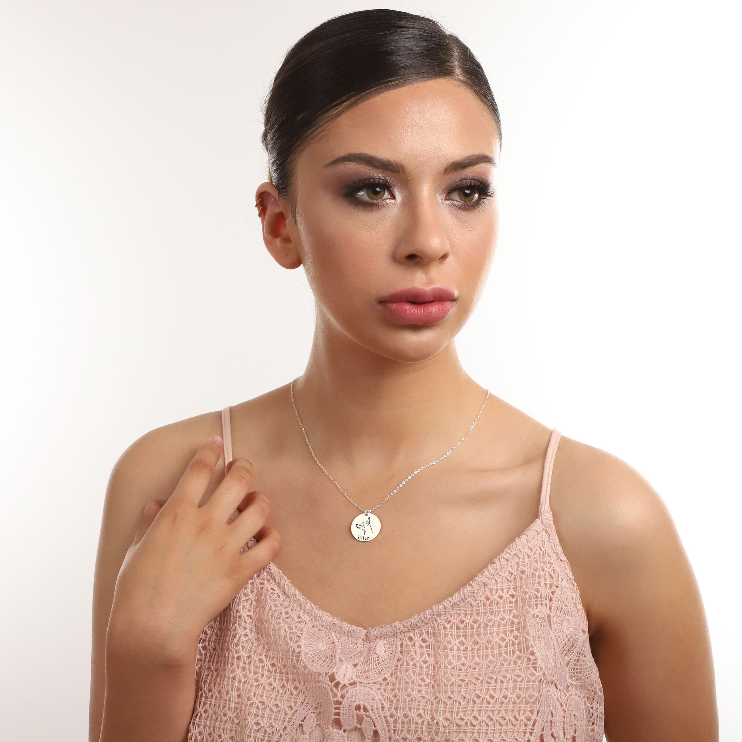 Custom Pet Portrait Dog Necklace Sterling Silver Dog Necklace Etsy Canada