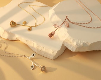 Personalized Rose Necklace: Initial Charm, Beauty and the Beast Jewelry