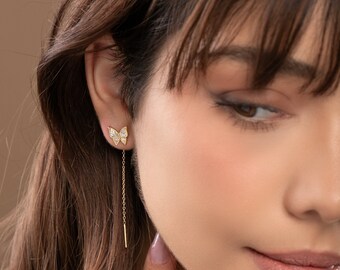 Butterfly Dangle Earrings • Butterfly Long Chain Earrings • Perfect gift for her • Dainty Ear Threader • Minimalist Jewelry -ER/41-1-15/S017