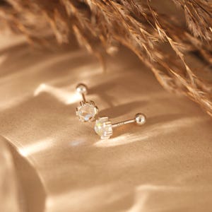 Delicate Opal Stud Earrings Minimalist Jewelry Sterling Silver Moonstone Gift for Her ER/36-1-2/S113