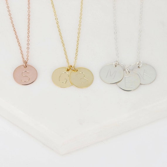 Sterling Silver Disc Necklace Custom Initial Necklace Personalized
