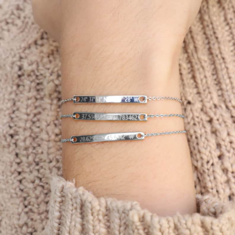 Sterling Silver Personalized Bracelet Silver Bracelet For Woman Custom Name Bracelet Gift for Best Friend Dainty Roman Numeral Bar Bracelet image 6