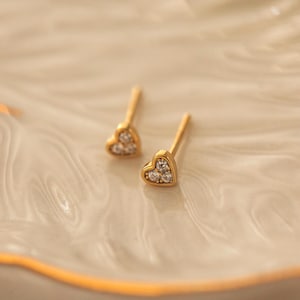 Heart Stud Earrings with Diamond in Sterling Silver Dainty Stud Earrings for your Everyday Stack Minimalist Earrings ER/40-1-29/S123