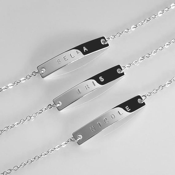 Sterling Silver Personalized Bar Bracelet, Engraved Nameplate