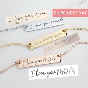 Actual Handwriting Necklace Custom Engraved Handwriting Jewelry Gift Personalized Bar Necklace Memorial Signature necklace - MILLSU36-7