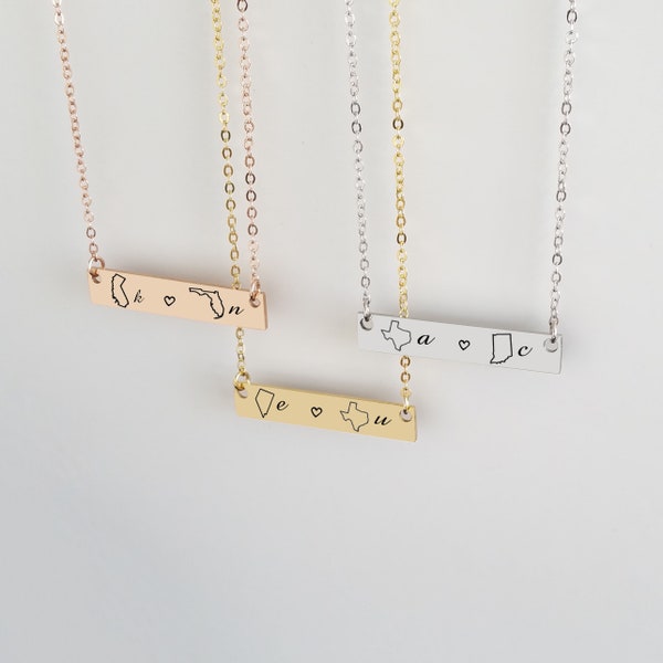 State Necklace  Long Distance Friendship Jewelry Best Friend Necklace State Jewelry Relationship Jewelry Long Distance Gift