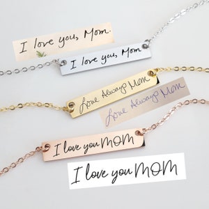 Sterlingzilveren ketting met echt handschrift Aangepast handschrift sieraden cadeau, gepersonaliseerde staafketting Memorial Signature-ketting