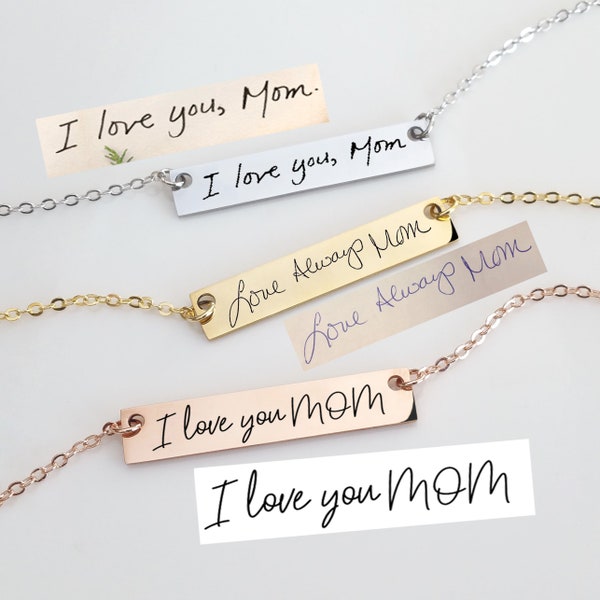 Sterling Silver Actual Handwriting Necklace Custom Handwriting Jewelry Gift, Personalized Bar Necklace Memorial Signature necklace