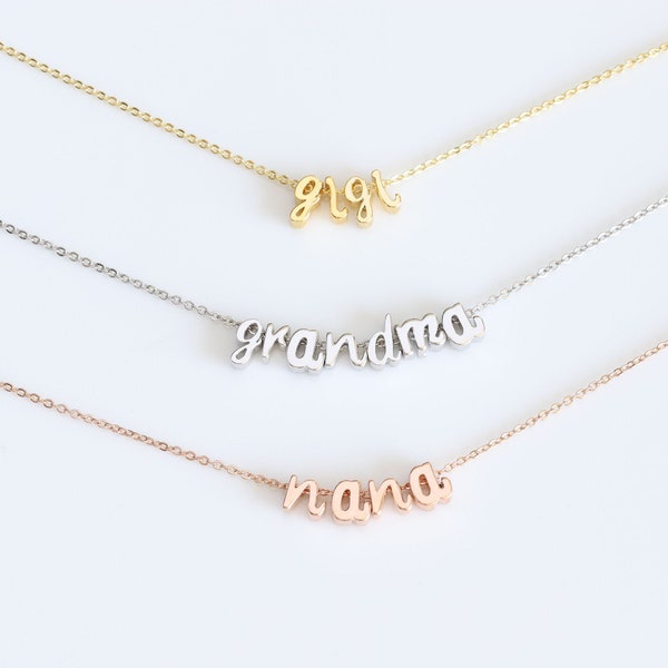 Sterling Silver Cursive Initial Necklace Custom Gold Vermeil Initial Necklace Grandma Mom Gift Nana Gigi Mimi Yaya Pregnancy Reveal