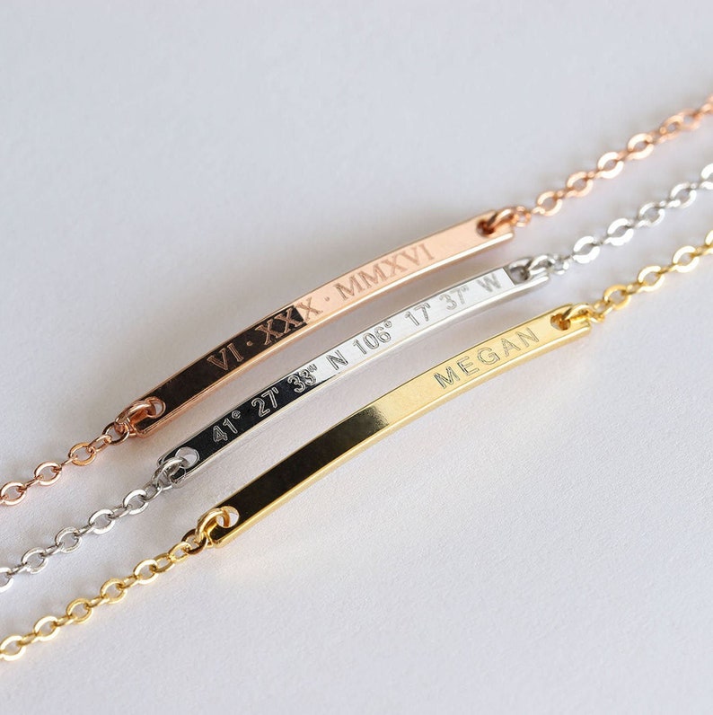 Personalized Bracelet Sterling silver Bar Bracelet Rose Gold Initial Bracelet Friendship Bracelet Gold Custom Name Bracelet image 2