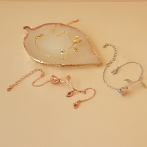 Rose Bracelet, Custom Jewelry, Rose Flower Bracelet, Beauty And Beast Jewelry, Initial Leaf, Mom gift, Floral Bracelet, Flower Jewelry