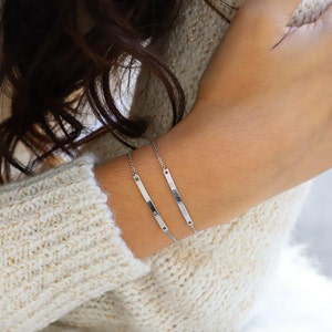 Sterling Silver Personalized Bracelet Custom Silver Bar Bracelet Name Bracelet Mother&#39;s Day Gift for Her Christmas Gift Friendship