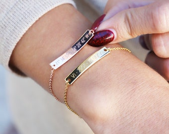 Bracelet lingot d'or Bracelet lingot d'argent Bracelet personnalisé Bracelet délicat en or personnalisé pour femme Bracelet lingot d'argent gravé, bracelet prénom