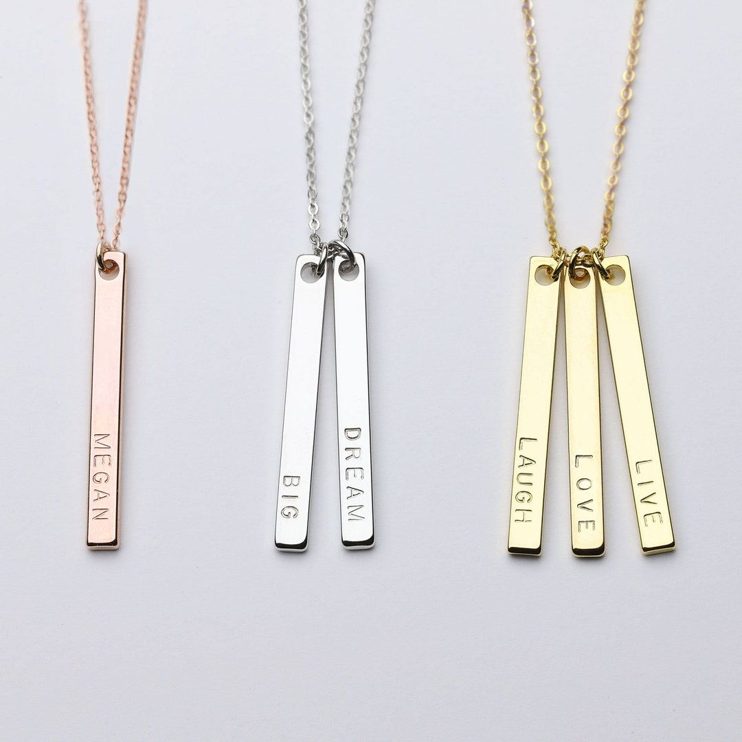 Vertical Bar Necklace Personalized Necklace With Name Silver Bar ...
