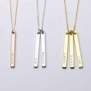 Vertical Bar Necklace Personalized Necklace with Name Silver Bar Necklace Name Personalized Gift Bridesmaid Jewelry -BL30-3