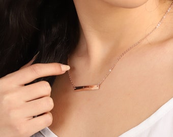 Rose Gold Vermeil Bar Necklace Personalized Name Necklace Coordinates Necklace Bridesmaid Gift Silver Bar Necklace