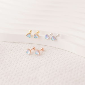 925 Sterling Silver Heart Shaped Moonstone Stud Earrings Beautiful Gift for Girls Minimalist Earrings Opal Earrings ER/36-1-24/S077 image 5
