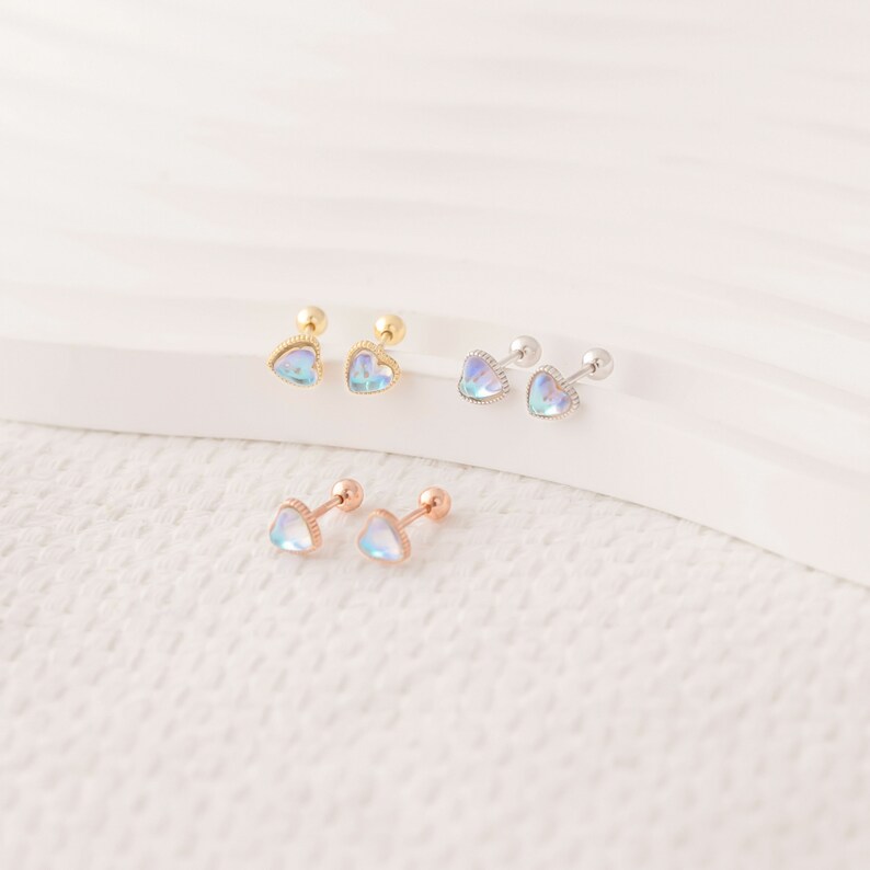 925 Sterling Silver Heart Shaped Moonstone Stud Earrings Beautiful Gift for Girls Minimalist Earrings Opal Earrings ER/36-1-24/S077 image 5