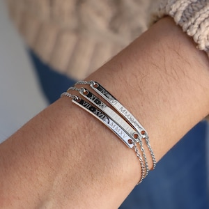 Sterling Silver Coordinates Bracelet Personalized Gift Name Bracelet Silver Custom Bar Bracelet Birthday Gift for Mom Bridesmaid Gift