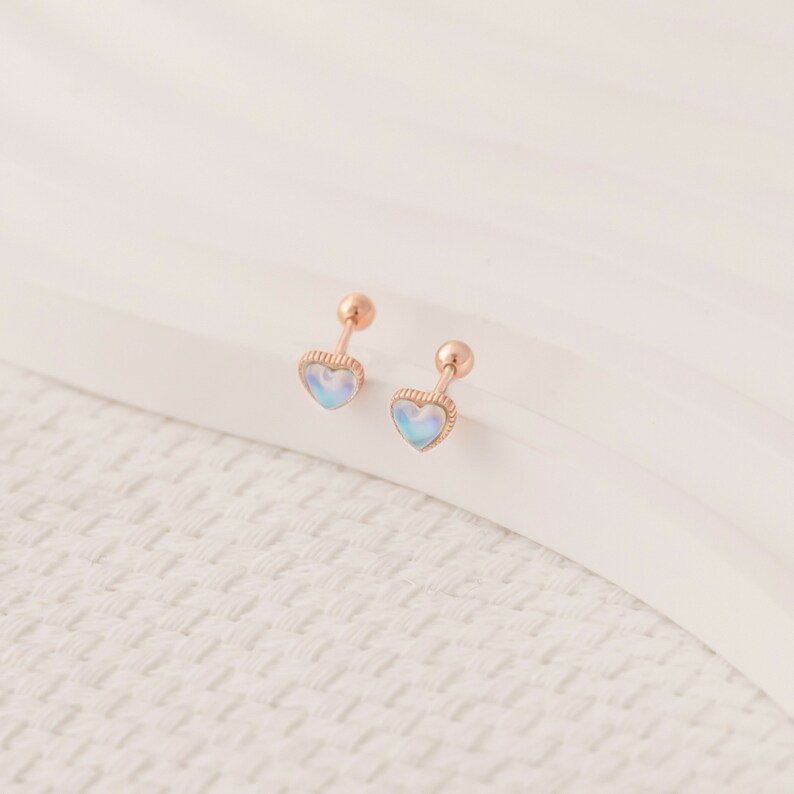 925 Sterling Silver Heart Shaped Moonstone Stud Earrings Beautiful Gift for Girls Minimalist Earrings Opal Earrings ER/36-1-24/S077 14K ROSEGOLD VERMEIL