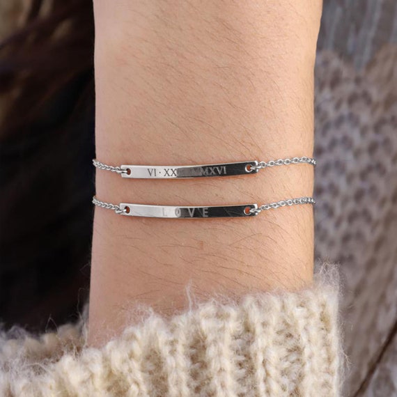 Sterling Silver Bar Bracelet Custom Bar Bracelet Name Bracelet Mother s Day Gift for Her Christmas Gift Friendship Etsy